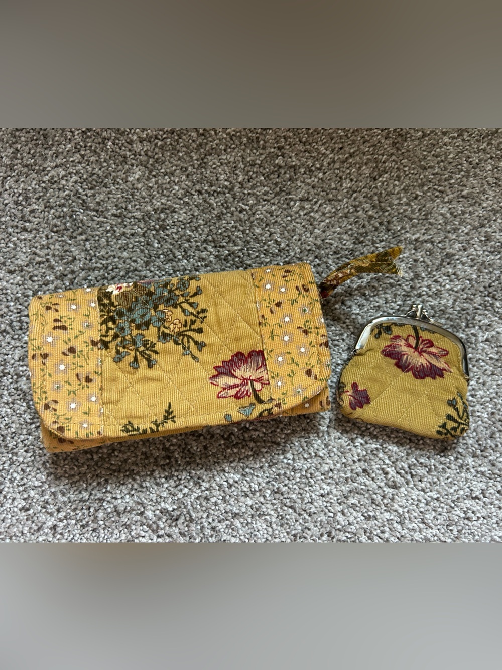 Sandia Quilted Mustard Floral Wristlet Clutch with Coin Purse